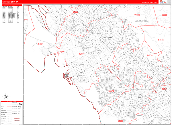 San Leandro Zip Code Wall Map